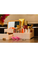 Bambu Aynalı Kozmetik Takı Makyaj Organizer, 29 x 17,5 x 10 cm, Portatif Bambu Aynalı