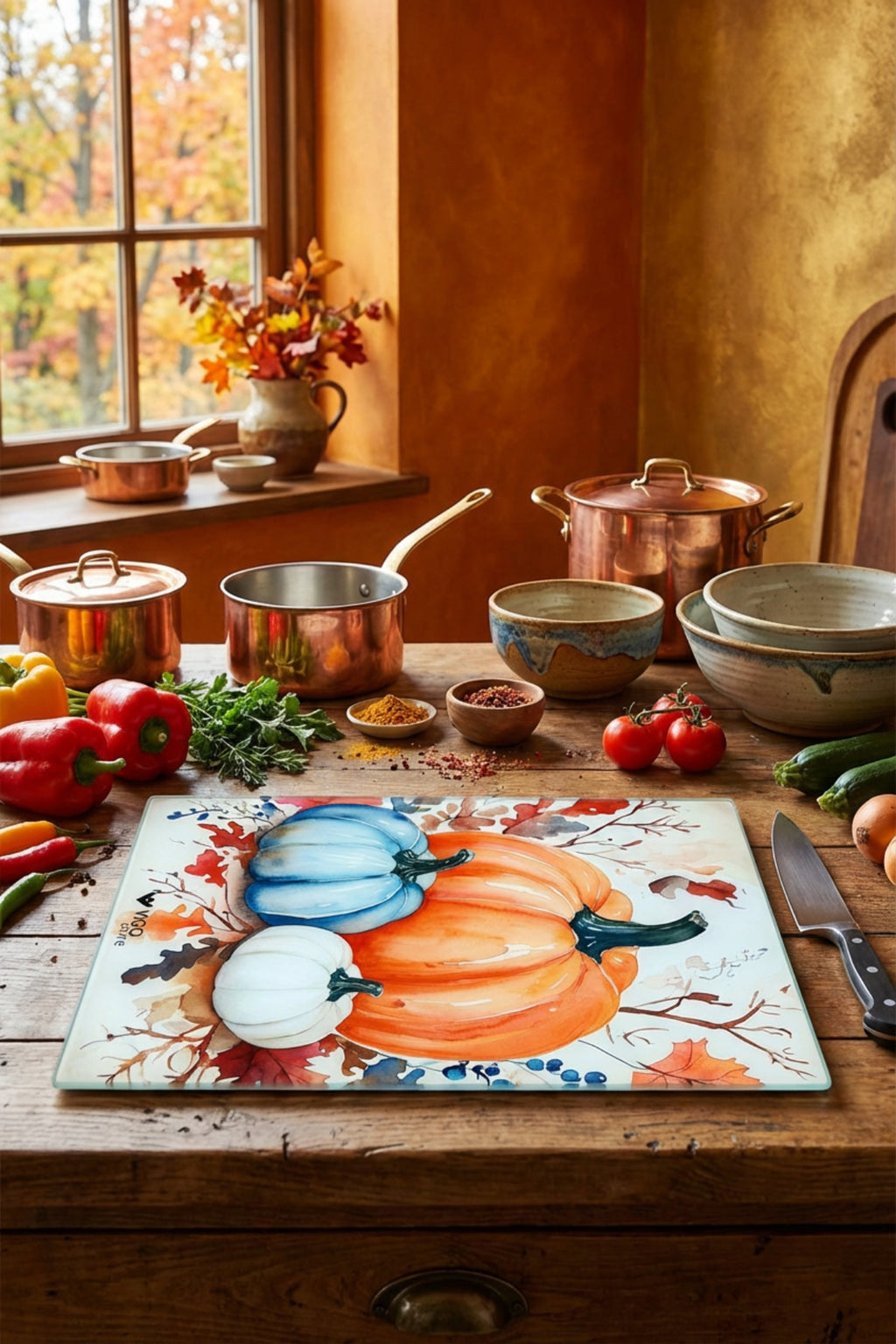 Cam Kesme Tahtası Kırılmaz Temperli 25x35 cm Dekoratif Kabak Desenli Kaymaz