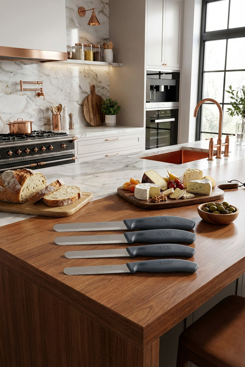 4'lü Ultra Keskin Tırtıklı Bıçak Seti, Gri 22 Cm %100 Garantili Paslanmaz Çelik