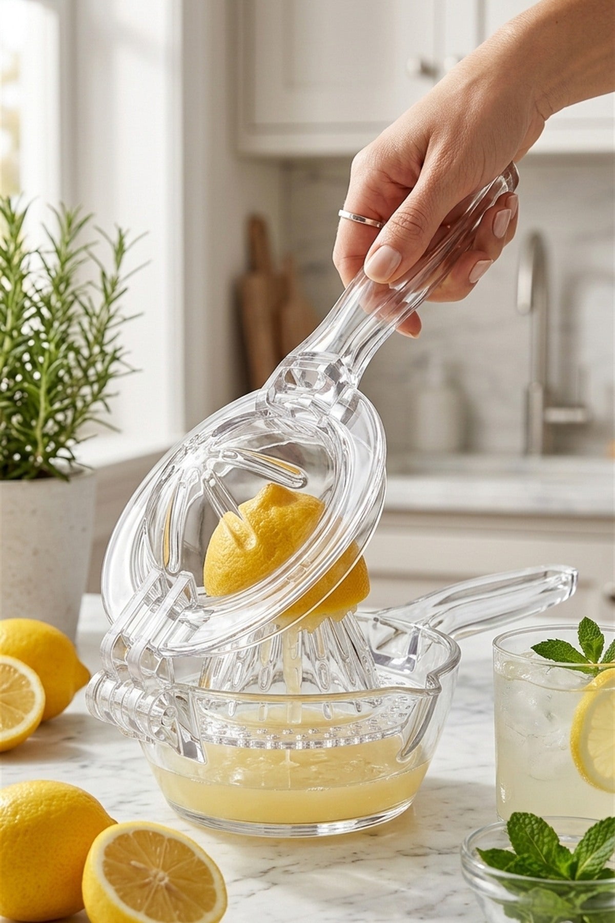 Akrilik Limon Sıkacağı Manuel Narenciye Presi Çekirdek Ayırıcılı Kırılmaya Dayanıklı Plastik Şeffaf