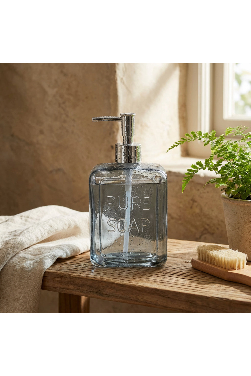 Renkli Cam Sıvı Sabunluk, 500 ml, Mavi