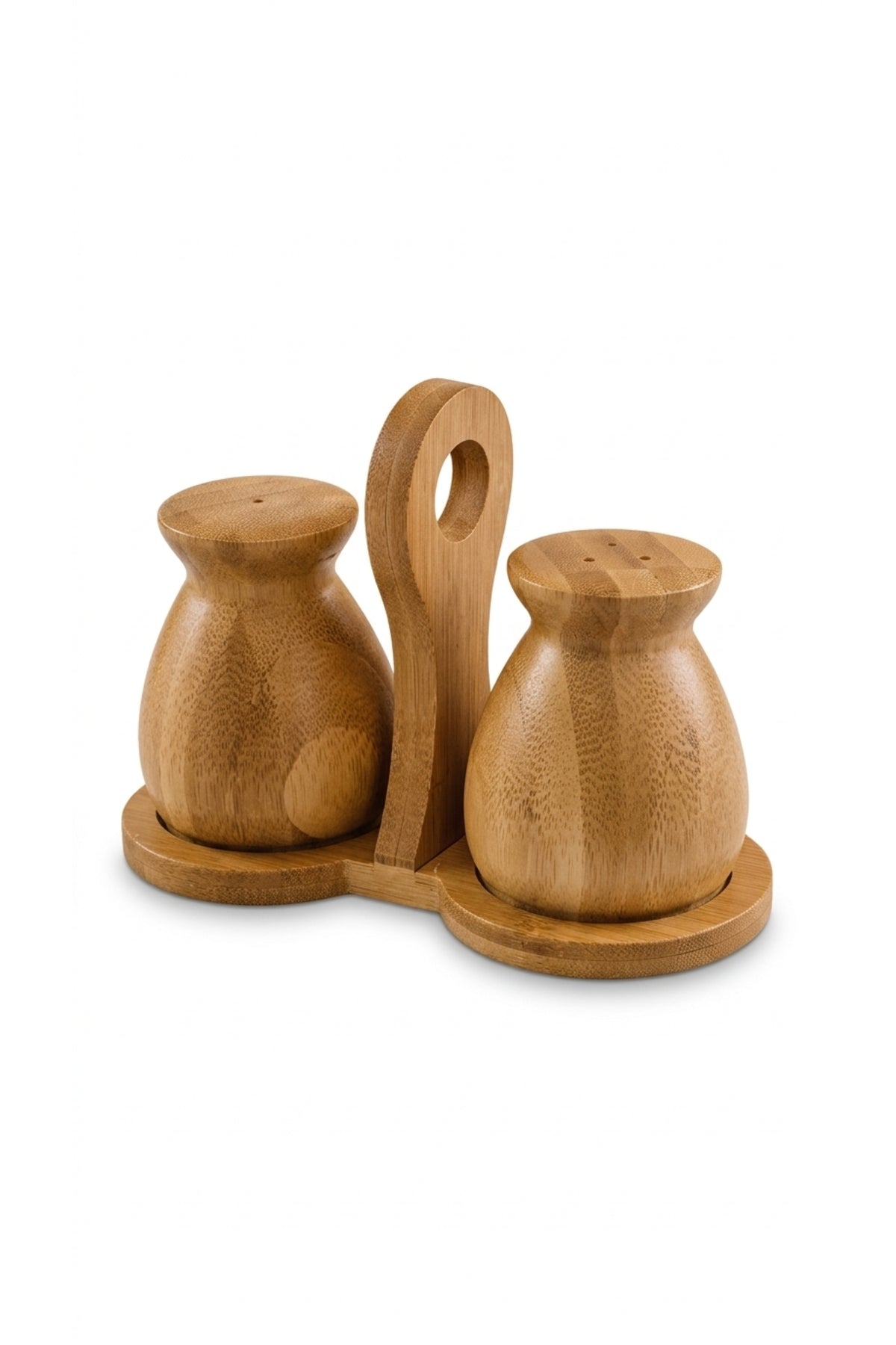 Kulplu Stantlı Bambu Tuzluk & Karabiberlik Seti – Doğal Bambu Baharatlık