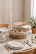Oval Bambu Ekmek Sepeti, 30 x 21 x 10 cm, Dantelli Çiçek Desenli Kumaş, Metal Çerçeve - görsel 3