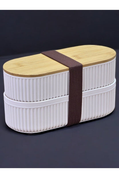 Bambu Kapaklı Saklama ve Beslenme Kutusu – 2 Katlı, 20 x 9 x 5,5 cm