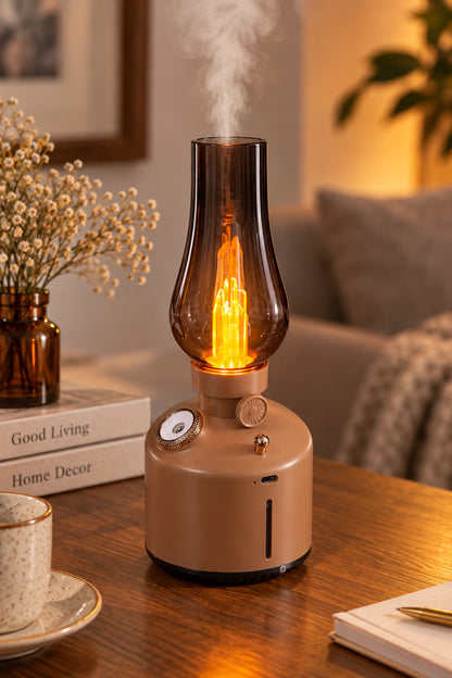 Vintage Lamba Tasarımlı Hava Nemlendirici 280 ml, LED Işıklı, Şarjlı, 22x10 cm – Kahverengi