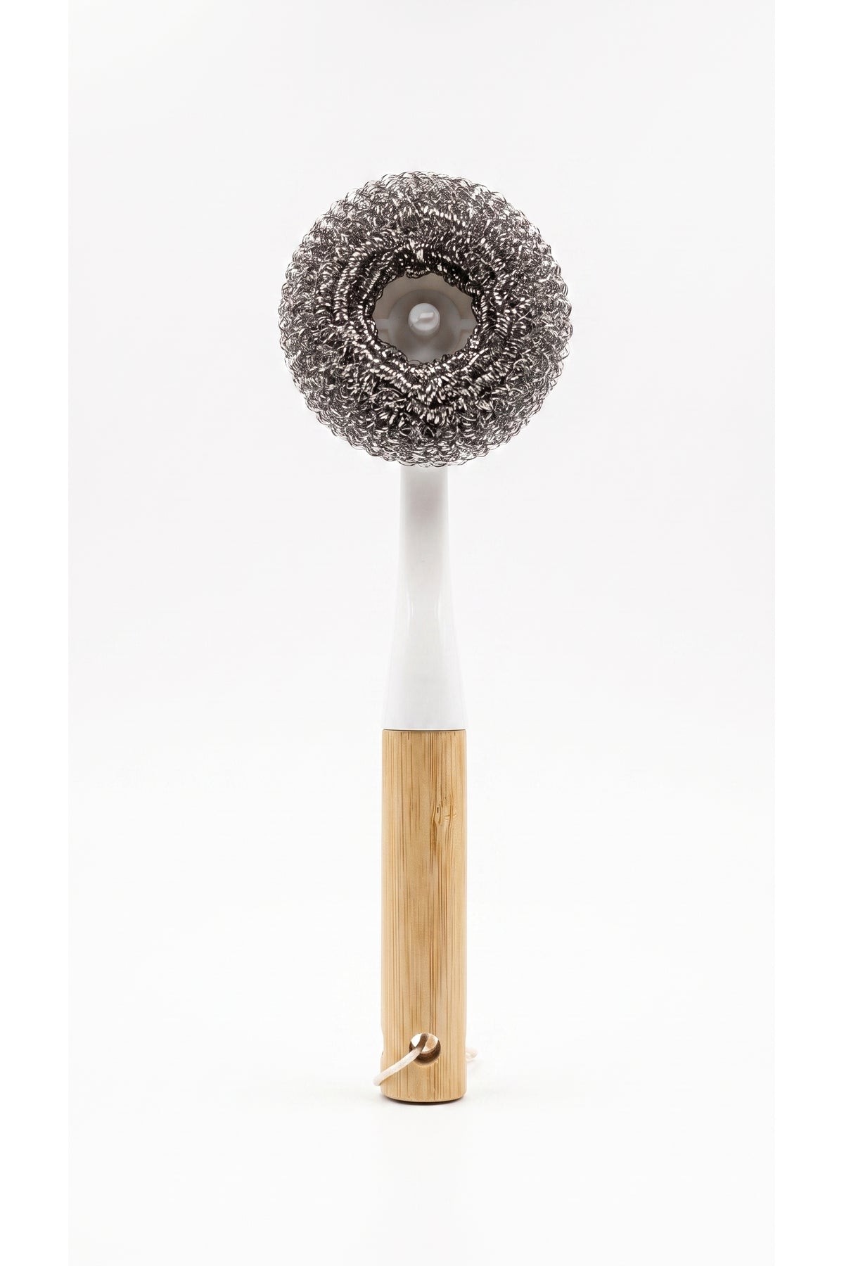 Bambu Saplı Çelik Telli Ovma Fırçası, Saplı Bulaşık Teli, 24 cm
