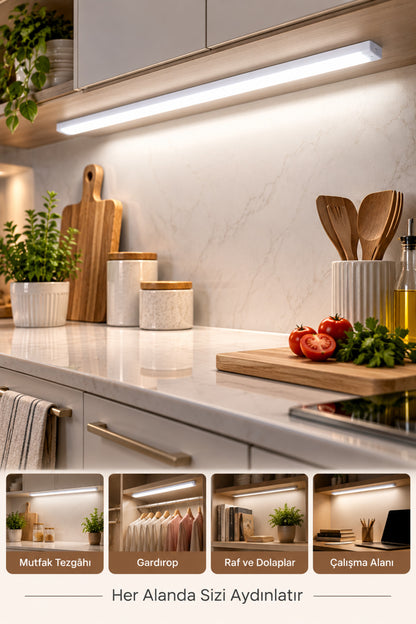 50 cm Şarjlı LED Dolap Altı Aydınlatma Beyaz Işık Mıknatıslı Yapışkanlı