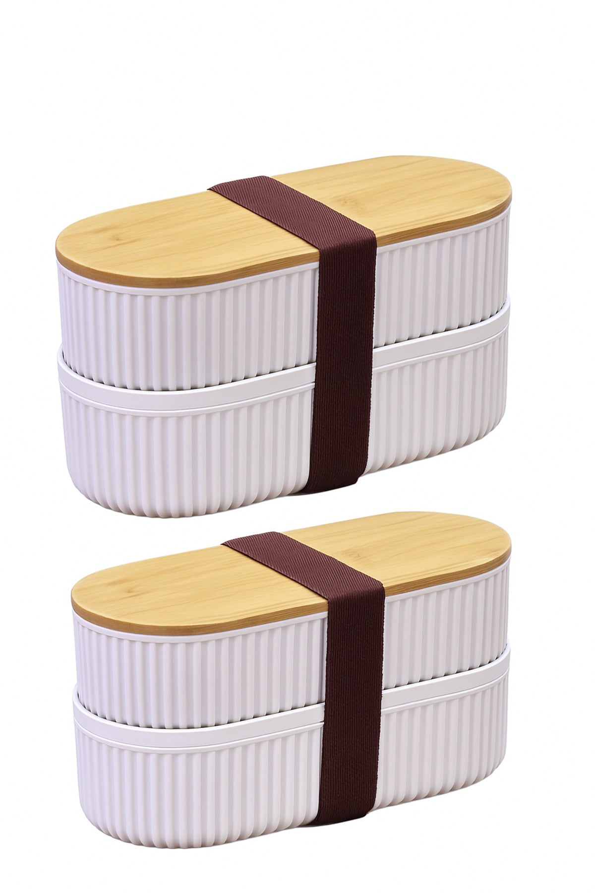 Bambu Kapaklı Saklama ve Beslenme Kutusu – 2 Katlı, 20 x 9 x 5,5 cm – 4'lü