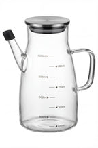 1000 ml Cam Yağlık Sirkelik Sürahi, 22 cm Yükseklik, 10 cm Çap, Paslanmaz Çelik Kapaklı