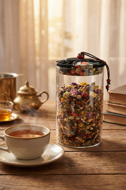 800 ml Borosilikat Cam Hava Geçirmez Kumaş Kaplama Bambu Kapaklı Kavanoz, çap: 8 cm, h: 21 cm