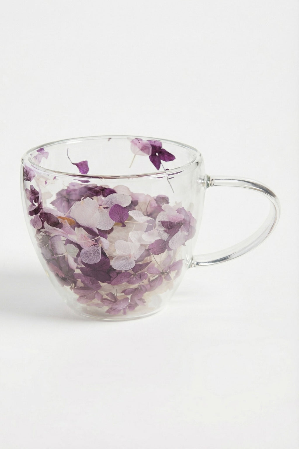 Mor Beyaz Çiçekli Çift Cidarlı Cam Kupa, 350 ml, 11 cm x 8 cm - görsel 7