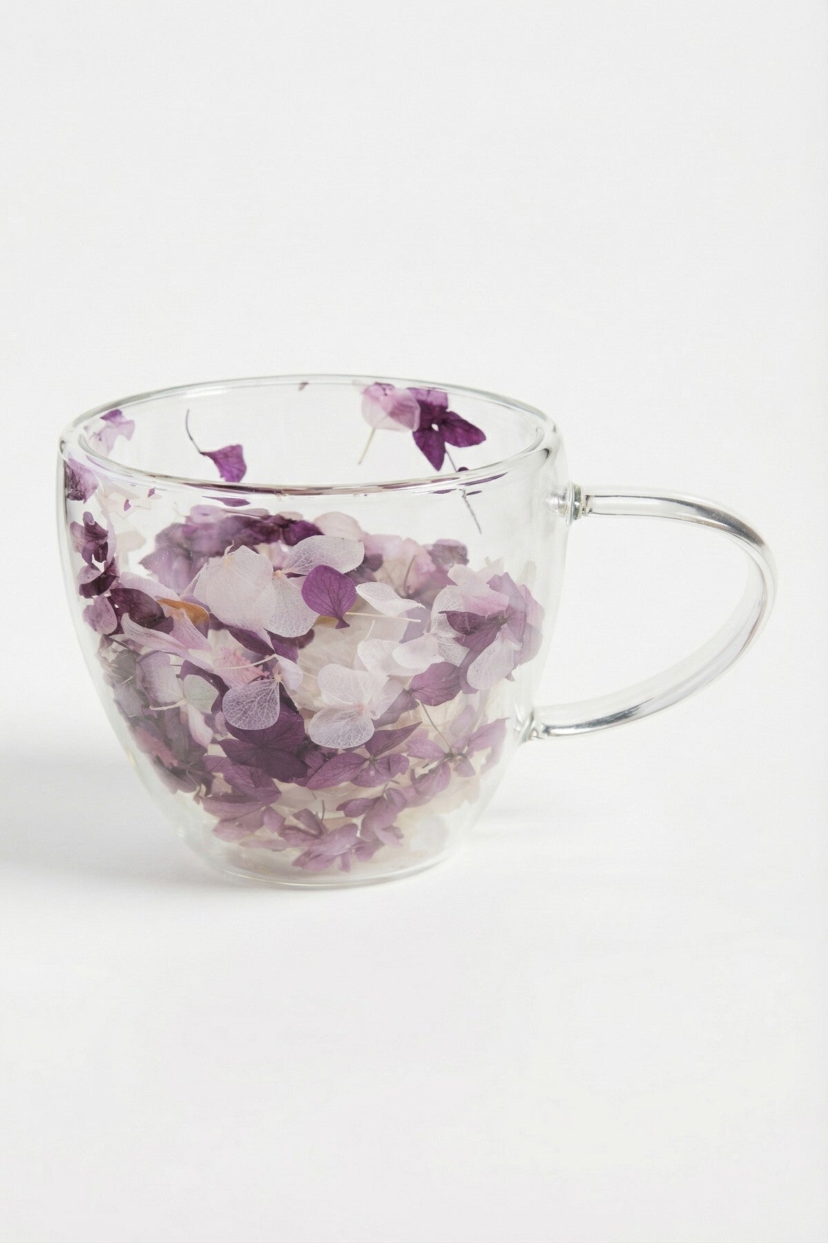 Mor Beyaz Çiçekli Çift Cidarlı Cam Kupa, 350 ml, 11 cm x 8 cm - görsel 7