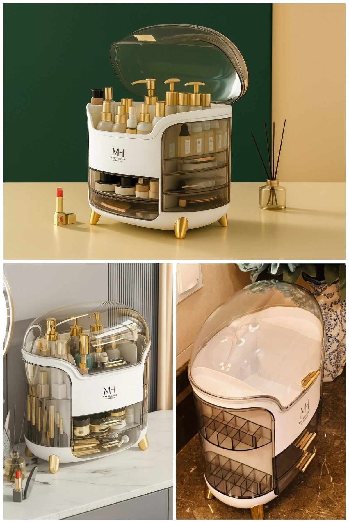 MultiBox Çok Gözlü Kırılmaz Şeffaf Kapaklı Makyaj Organizeri, Beyaz, 29 x 19 x 34 cm