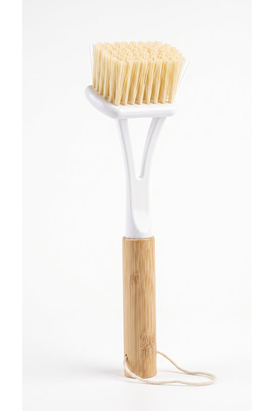 Bambu Saplı Geniş Düz Başlı Tencere ve Bulaşık Fırçası, Askı İpli, 22 cm