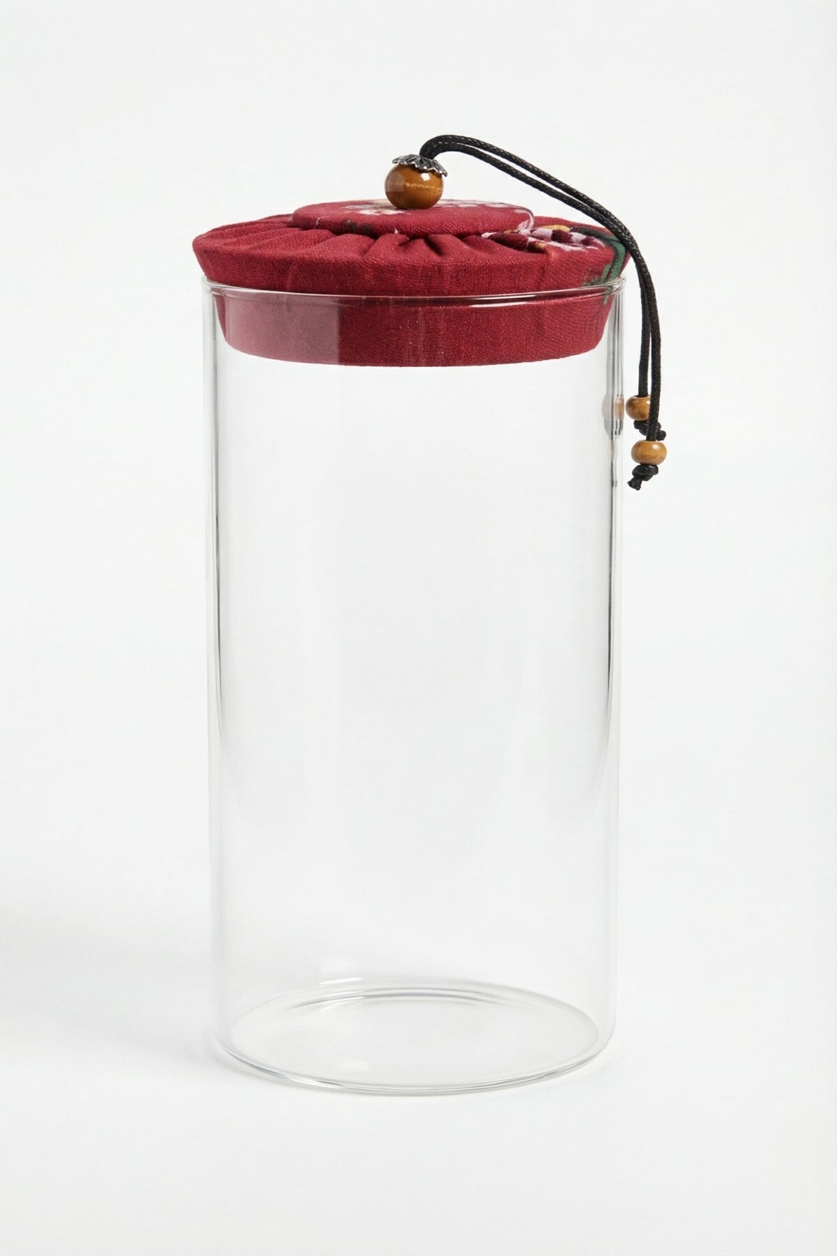 1000 ml Borosilikat Cam Hava Geçirmez Kumaş Kaplama Bambu Kapaklı Kavanoz, çap:8 cm, h:25 cm