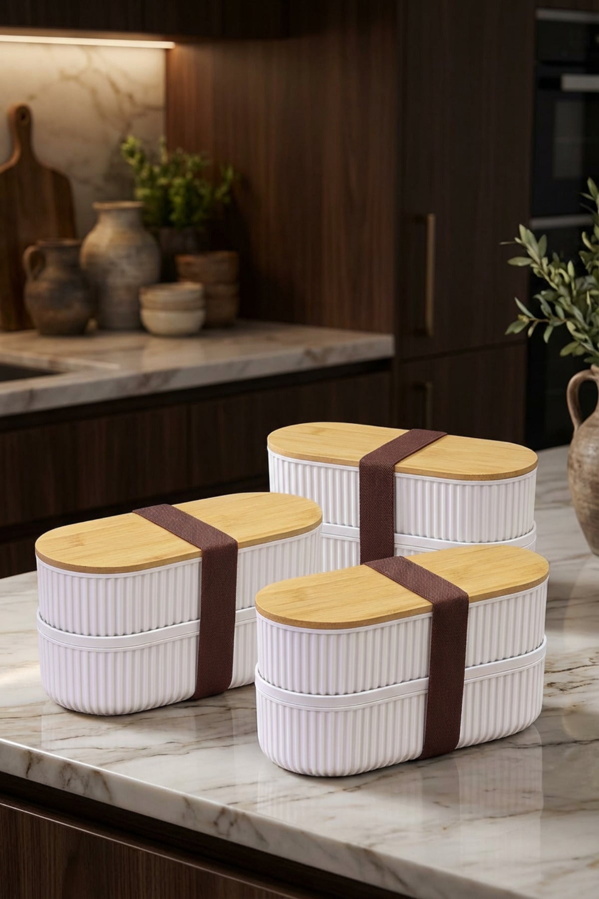 Bambu Kapaklı Saklama ve Beslenme Kutusu – 2 Katlı, 20 x 9 x 5,5 cm