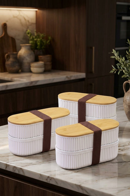 Bambu Kapaklı Saklama ve Beslenme Kutusu – 2 Katlı, 20 x 9 x 5,5 cm