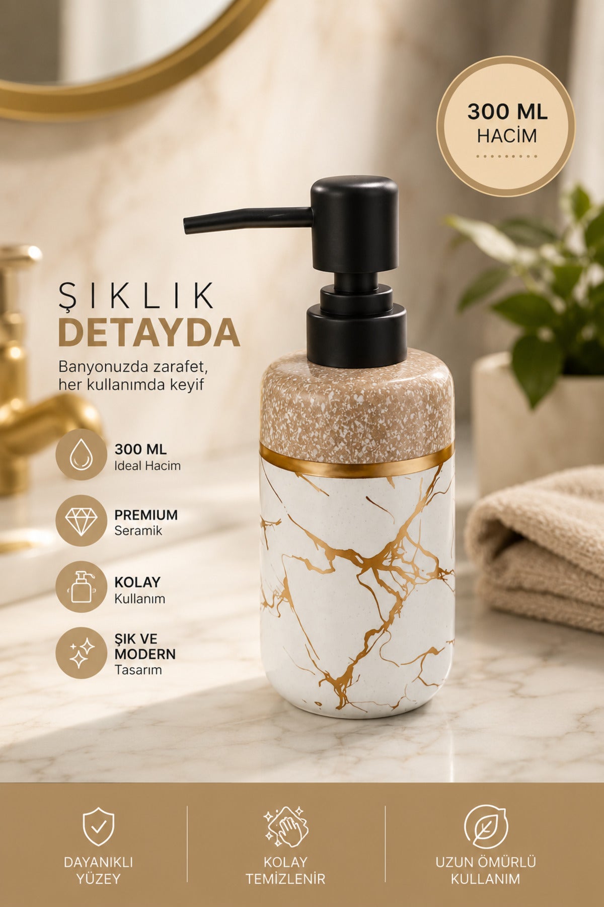 300 ml Seramik Lenora Sıvı Sabunluk, 7 cm çap, 18 cm yükseklik