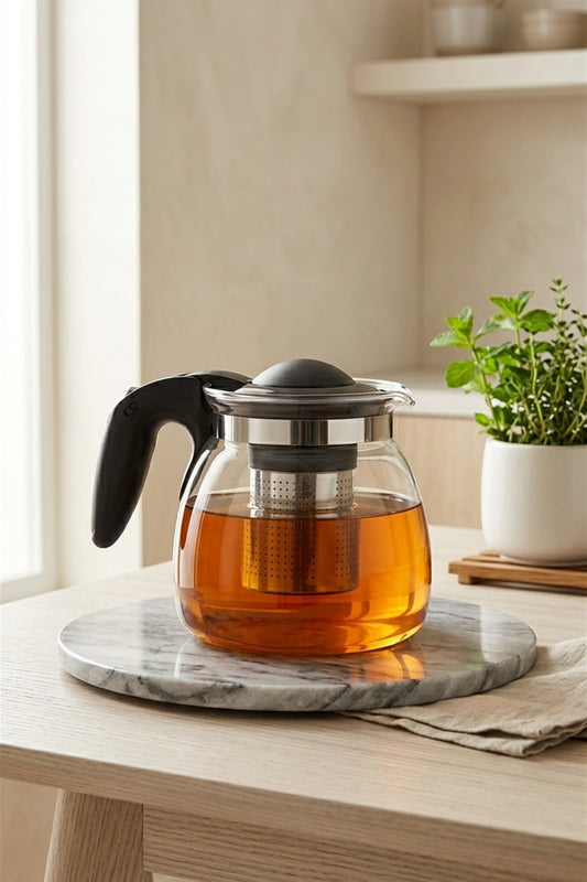 900 ML Çelik Süzgeçli Cam Demlik