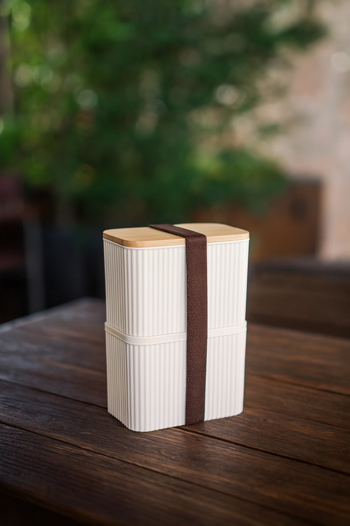 Bambu Kapaklı 2 Katlı Saklama Kabı Seti - 2x1 Litre