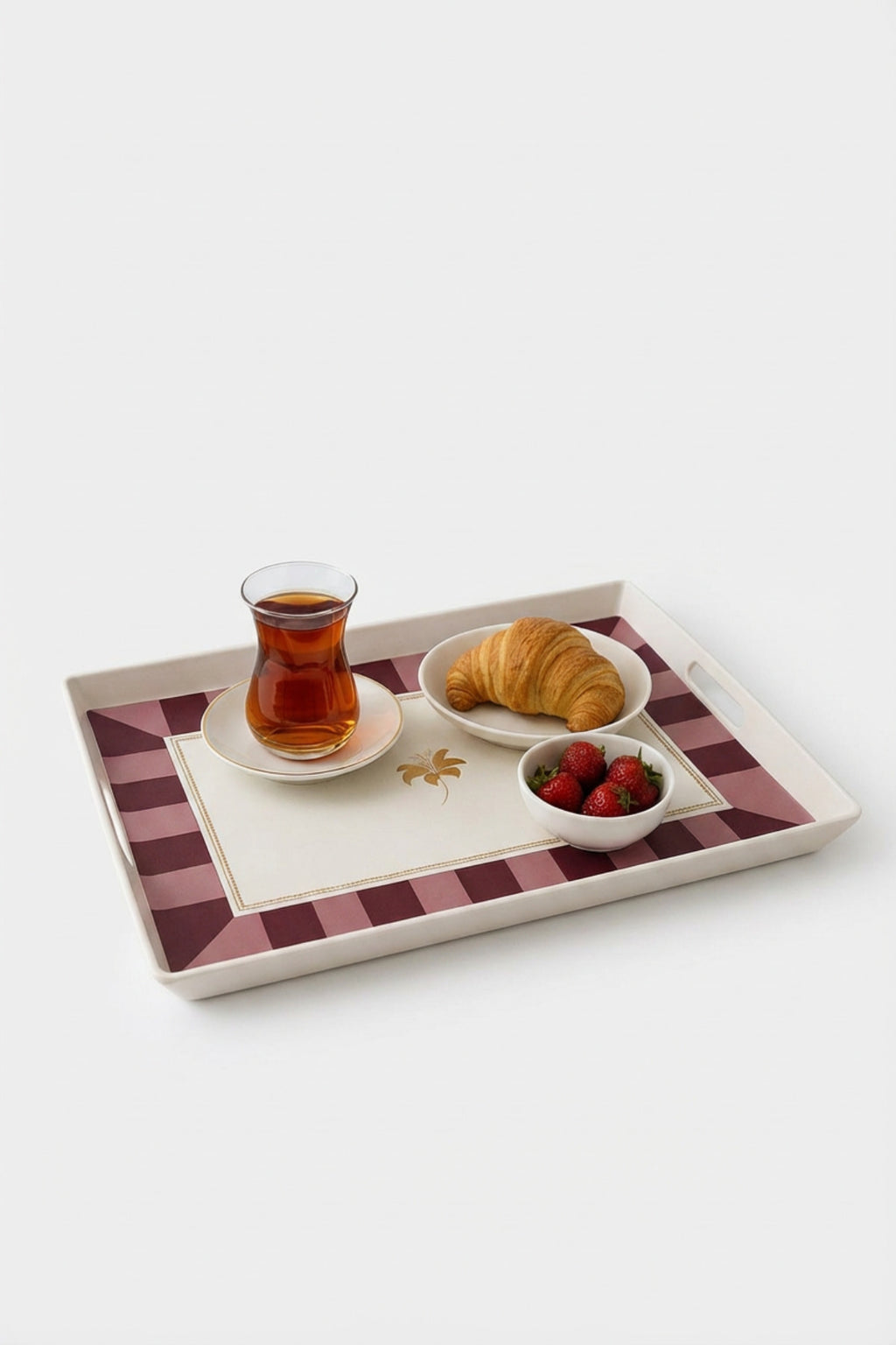 Çizgili Desenli Servis Tepsisi 38x28x3,5 cm, Bordo
