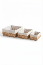 3’lü Bambu Ekmek Sepeti Seti, 26x20x12 cm, Metal Çerçeveli Dantelli Çiçek Desenli Kumaşlı Organizer
