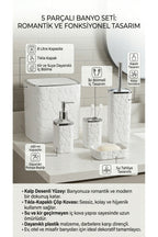 5 Parça Banyo Seti, Kalp Desenli, Beyaz Silver, Kare, Click Kapaklı, Hacim: 8 litre