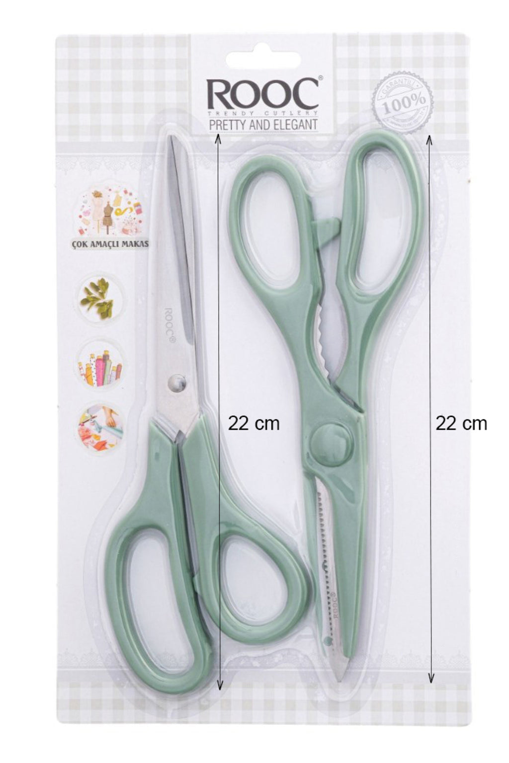 Tırtıklı Ağız 2'li Çok Amaçlı Makas Seti – Büyük Boy Yeşil, 22 Cm