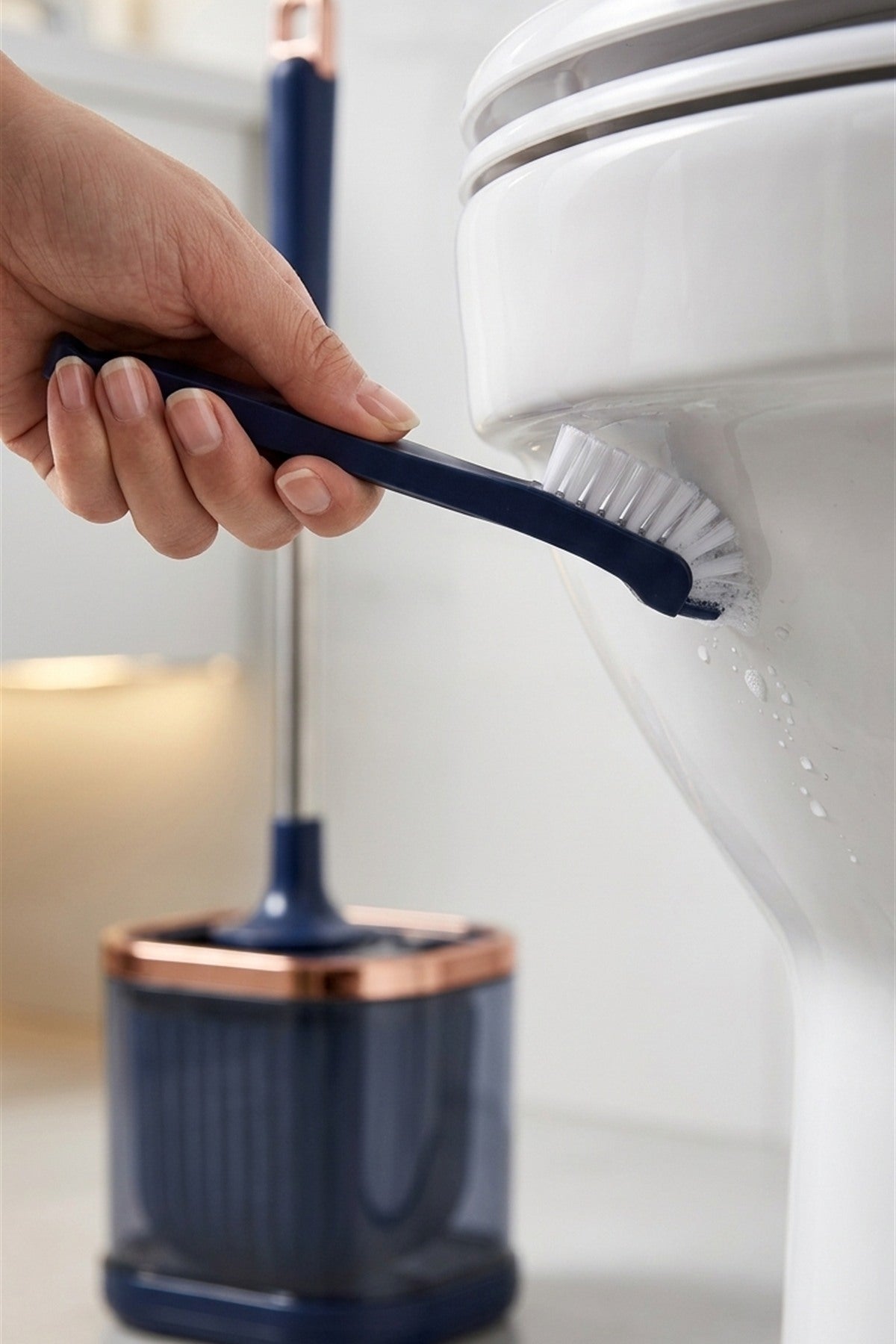 WC Fırçası ve Temizlik Fırçası Seti, Mavi, Duvara Monte Edilebilir, 45 cm - görsel 3