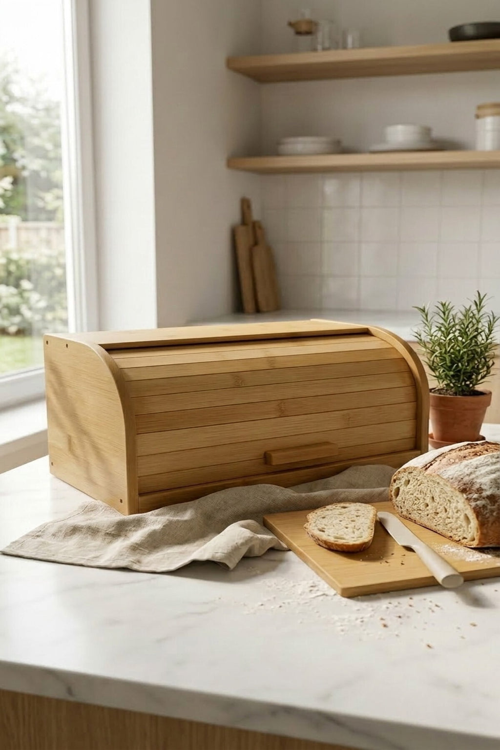 Doğal Ahşap Bambu Ekmeklik DEMONTE Ahşap Ekmek Sepeti, Bambu Ekmek Kutusu (40 x 17 x 27 cm)