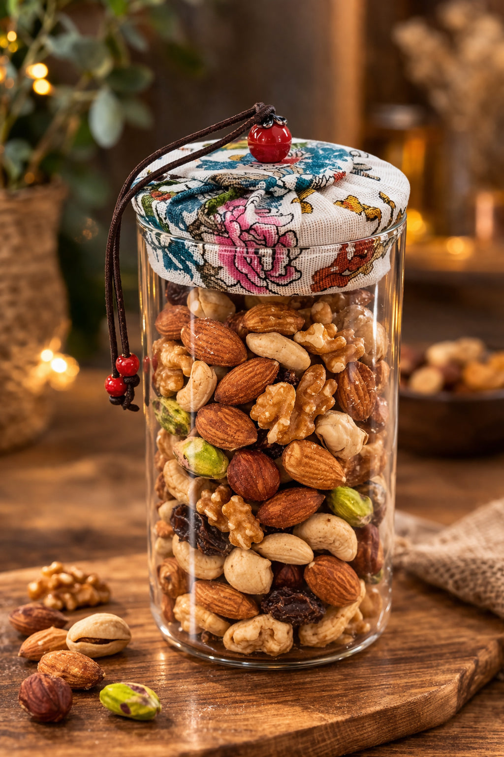 650 ml Borosilikat Cam Hava Geçirmez Kumaş Kaplama Bambu Kapaklı Kavanoz, çap: 8 cm, h: 18 cm – Beyaz