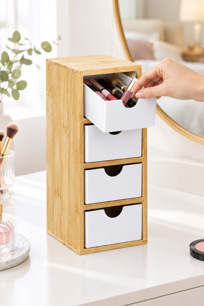 Bambu 4 Çekmeceli Masaüstü Organizer, Makyaj ve Takı Düzenleyici, 10 x 9 x 20 cm
