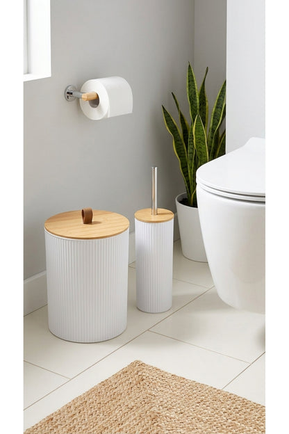 5 Parça Yuvarlak Banyo Seti, Bambu Kapaklı, Hacim: 7 litre