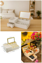 Bambu Aynalı Kozmetik Takı Makyaj Organizer, 29 x 17,5 x 10 cm, Portatif Bambu Aynalı