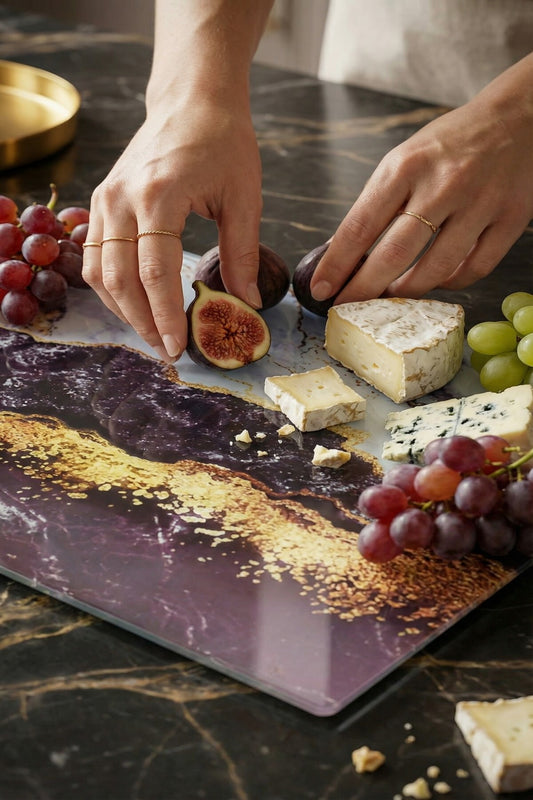 Cam Kesme Tahtası Kırılmaz Temperli 25x35 cm Mermer Desenli Kaymaz