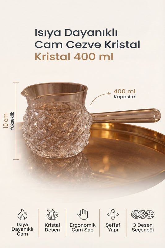Isıya Dayanıklı Cam Cezve 400 ml, 10 cm Yükseklik, Cam Türk Kahvesi Cezvesi