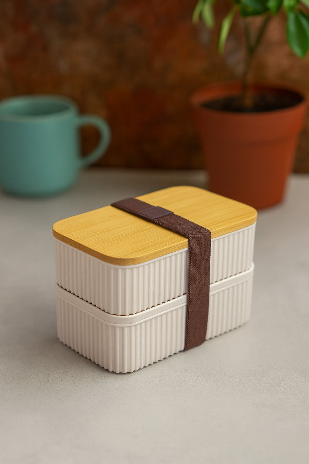 Bambu Kapaklı 2'li Saklama Kabı Seti – 0,5+0,5 Litre – Üst Üste Konabilir – 15x9x10 cm