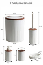 5 Parça Şık Beyaz Banyo Seti, Hacim: 6 litre