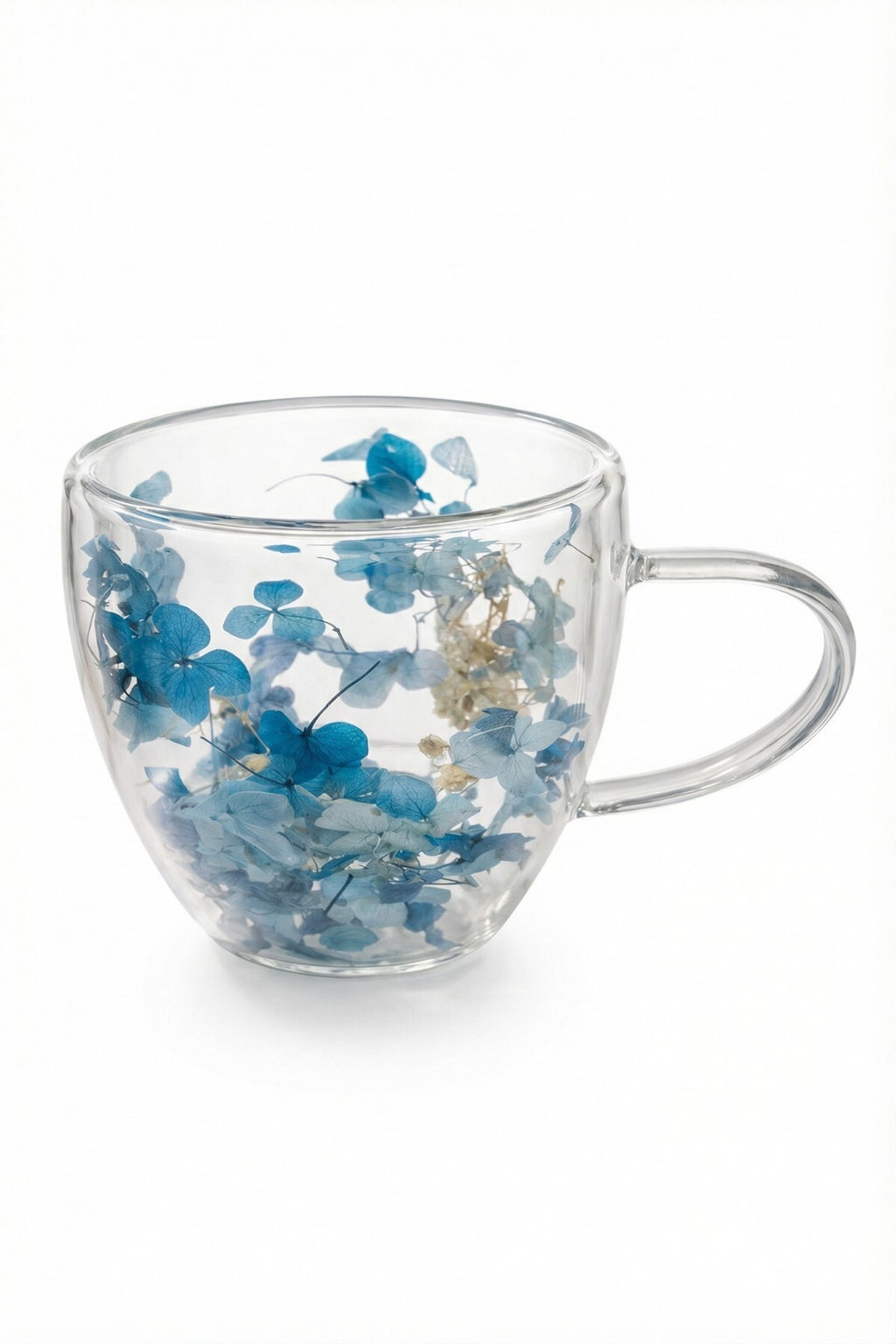 Mavi Çiçekli Çift Cidarlı Cam Kupa, 350 ml, 11 cm x 8 cm - görsel 6