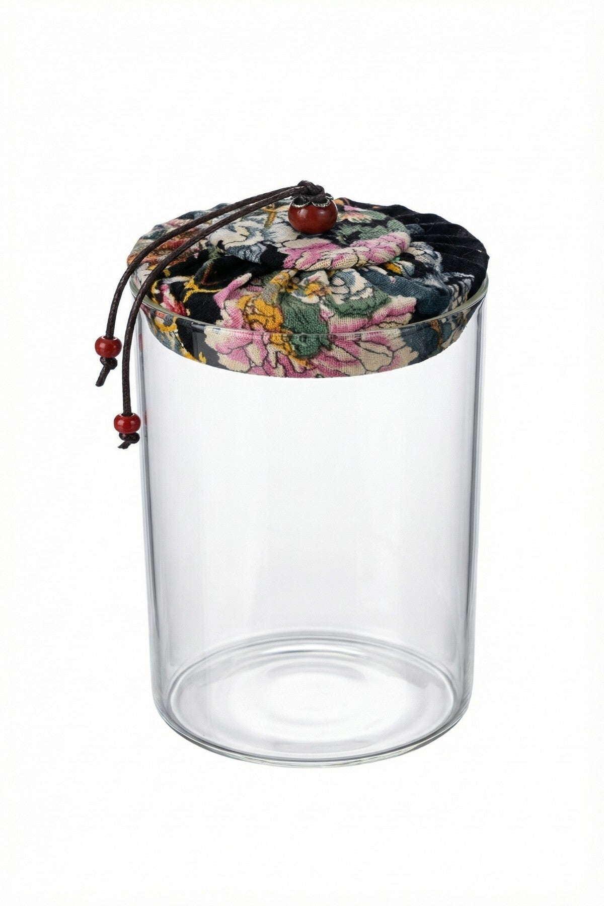 650 ml Borosilikat Cam Hava Geçirmez Kumaş Kaplama Bambu Kapaklı Kavanoz, çap: 8 cm, h: 18 cm