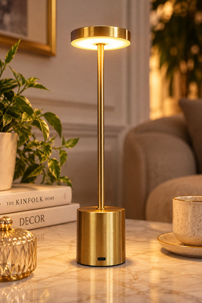 3 Kademe Işıklı Şarj Edilebilir LED Masa Lambası Dokunmatik Gold 33 cm USB Type-C Dekoratif Aydınlatma