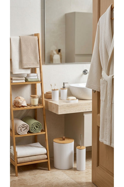 5 Parça Yuvarlak Banyo Seti, Bambu Kapaklı, Hacim: 7 litre