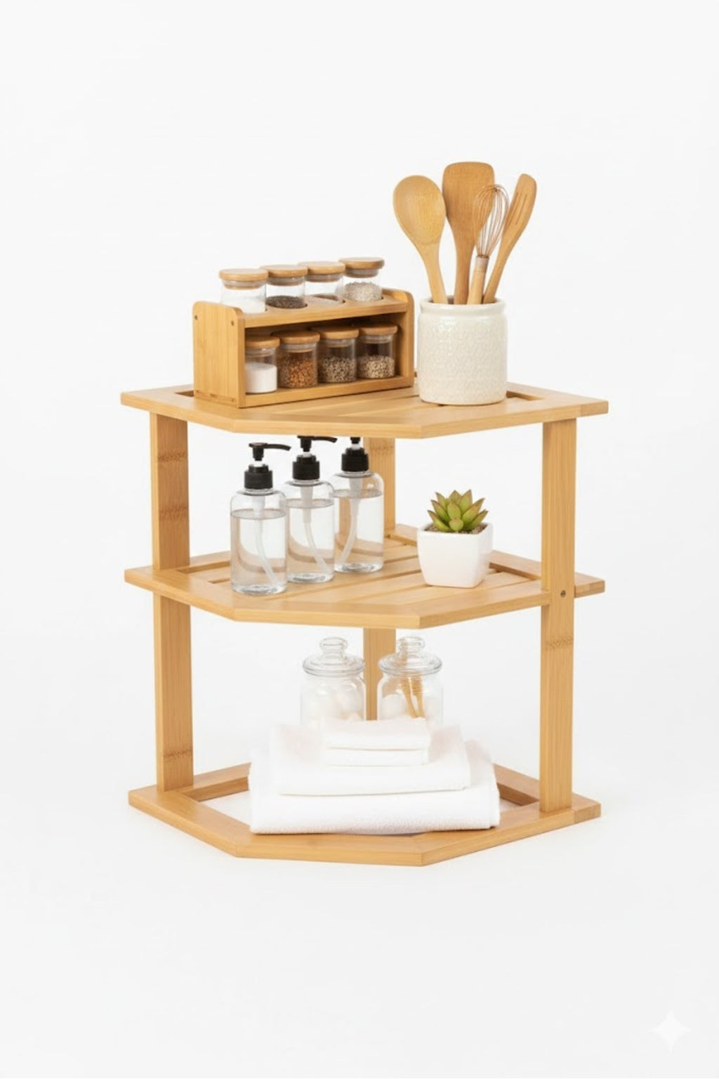 Bambu 3 Katlı Mutfak & Banyo, Mutfak Düzenleyici Organizer, 23 cm × 25 cm × 25 cm
