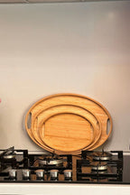 Bambu Oval 3'lü Tepsi Seti. Küçük Tepsi: 20x29 cm. Orta Tepsi: 26x36 cm. Büyük Tepsi: 31x45 cm