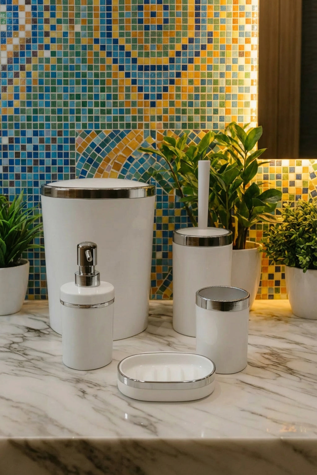 Banyo Seti 5'li,akrilik-çöpkovası,wc Fırçalık,sıvı Sabunluk,diş Fırçalık,el Sabunluk