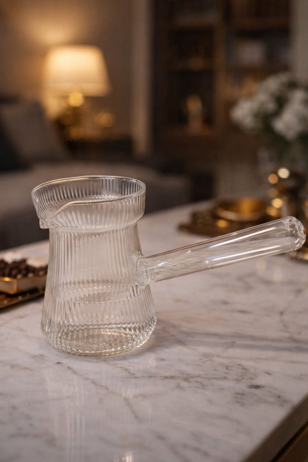 Isıya Dayanıklı Cam Cezve 400 ml, 10 cm Yükseklik, Cam Türk Kahvesi Cezvesi – Çizgili