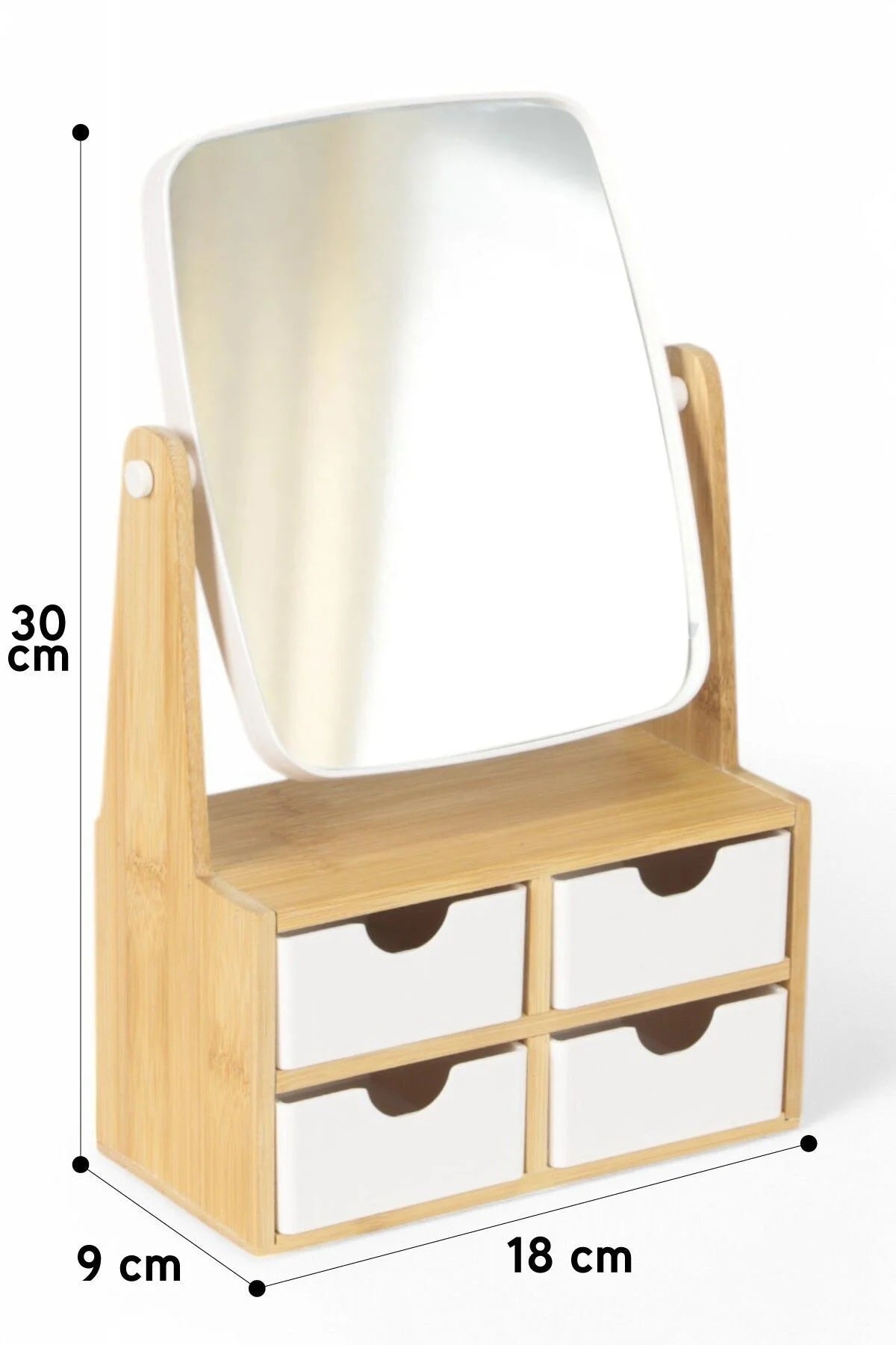 Bambu Çekmeceli Ayna Takı Organizeri –, 360° Dönen Ayna