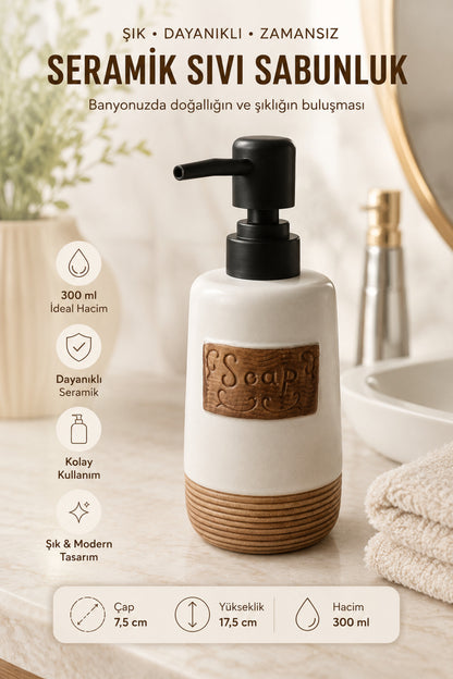 300 ml Seramik Lenora Sıvı Sabunluk, 7 cm çap, 18 cm yükseklik