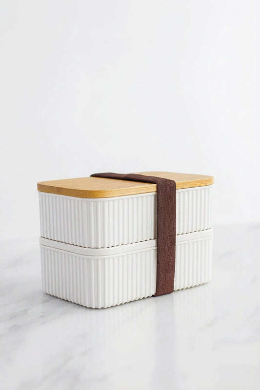 Bambu Kapaklı 2'li Saklama Kabı Seti – 0,5+0,5 Litre – Üst Üste Konabilir – 15x9x10 cm