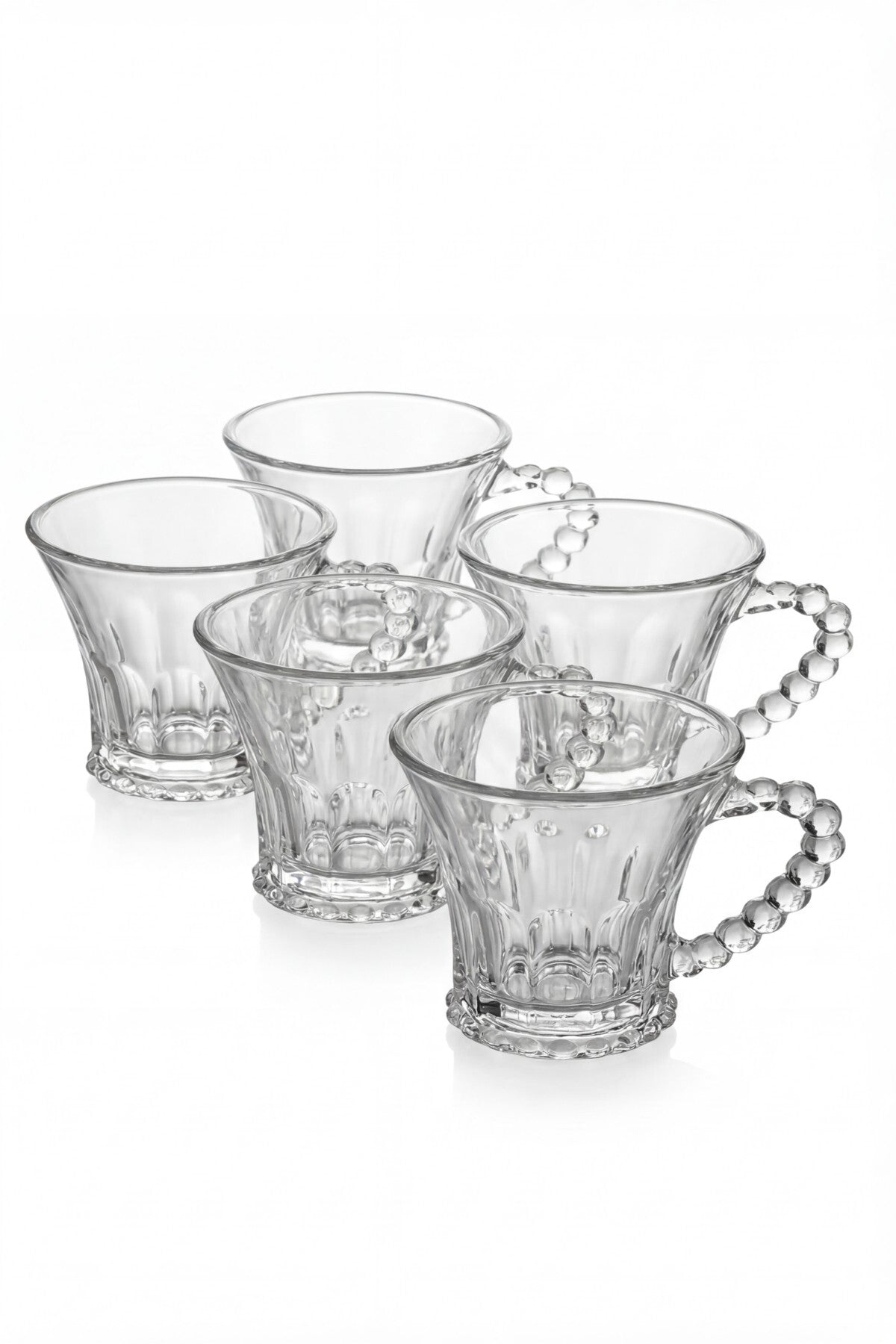 6’lı Boncuk Kulplu Cam Bardak Seti 100 ml, Yükseklik 8 cm, Ağız Çapı 7,5 cm Şık Tasarım